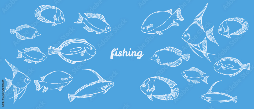Fish sketch hand drawn set Fish sketch hand drawn set