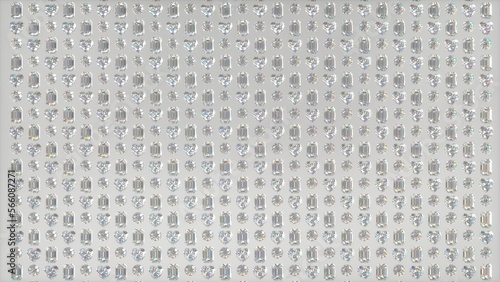 Crystal patterns in different shapes on white background