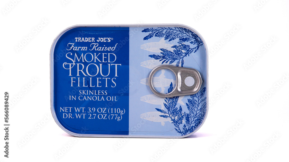 NORWALK, CT, USA, JANUARY 13, 2023 Smoked trout fillets skinless in