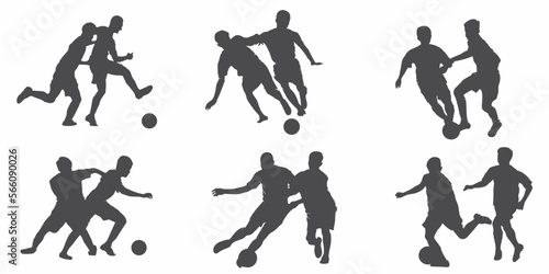 vector silhouettes Soccer players, group of footballers. Set illustration. fighting over the ball. Team sport