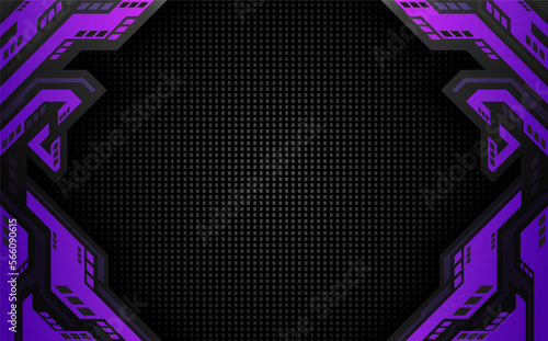 Futuristic technology dark background with violet border game banner template