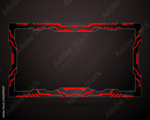 black and red border futuristic stream overlay webcam screen gui panel with dark background