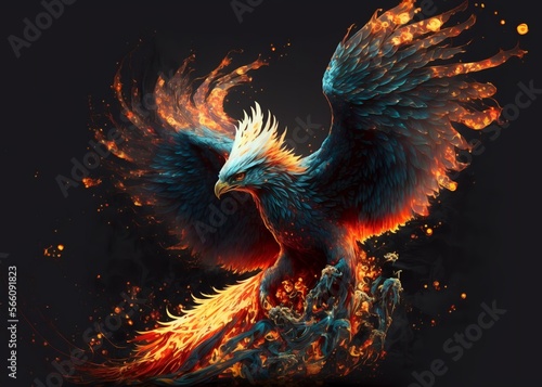 ‘Ember's Phoenix’ - This figure shows Ember Spirit as a phoenix, with a fiery bird-like body and Ember's face in the centre (AI Generated) © zhOngphO