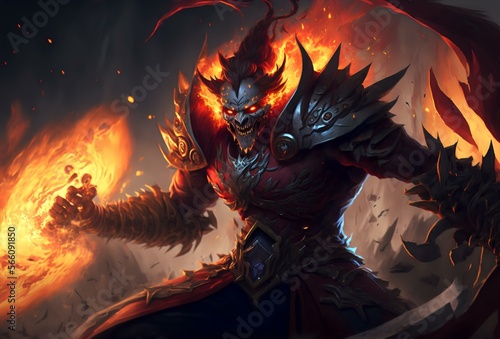 ‘Ember's Fury’ - This figure shows Ember Spirit in a fierce, aggressive pose, with flames engulfing his body and a look of determination on his face (AI Generated) © zhOngphO