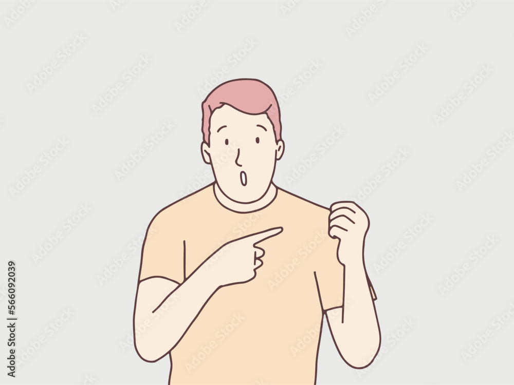 Man pointing gesture hand simple korean style illustration