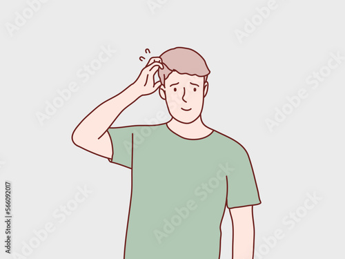 Man confuse scratched head in astonishment simple korean style illustration