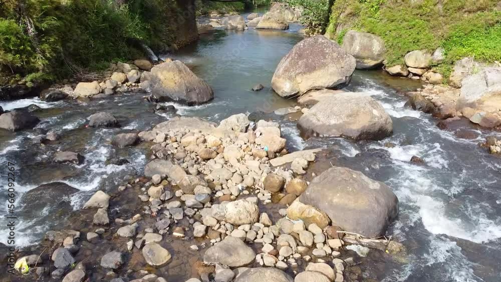 drone shot following the flow of river water with rocks drone shot following the flow of river water with rocks