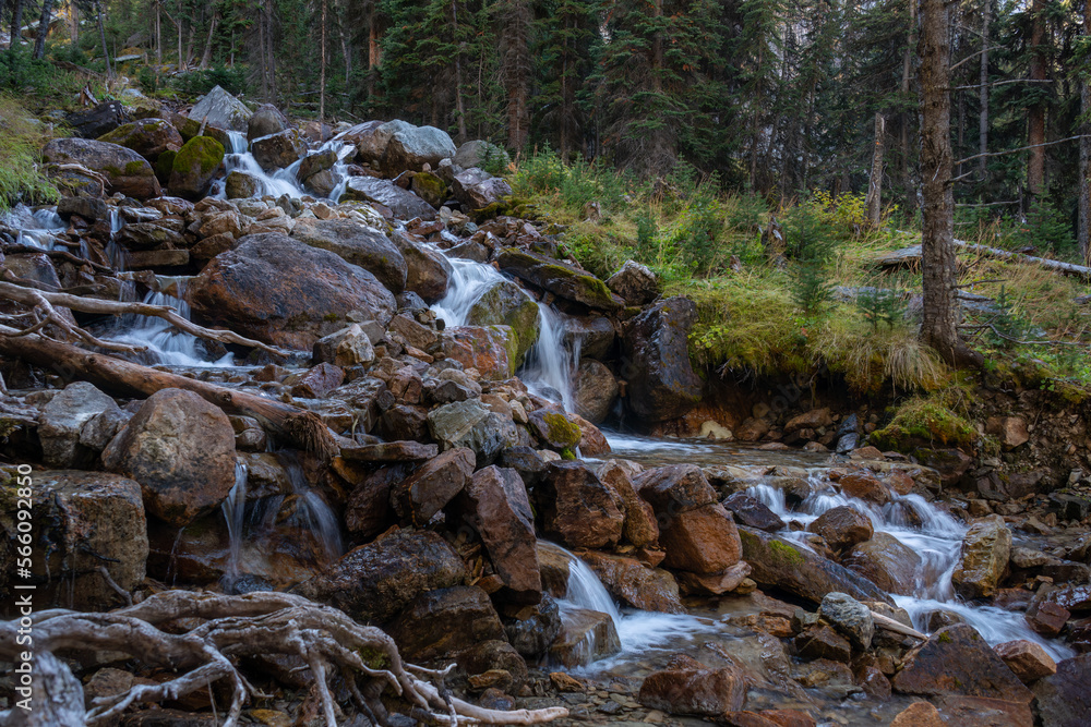 Waterfalls along Lake O’Hara trail. Yoho National Park. Canadian Rockies. Waterfalls along Lake O’Hara trail. Yoho National Park. Canadian Rockies.