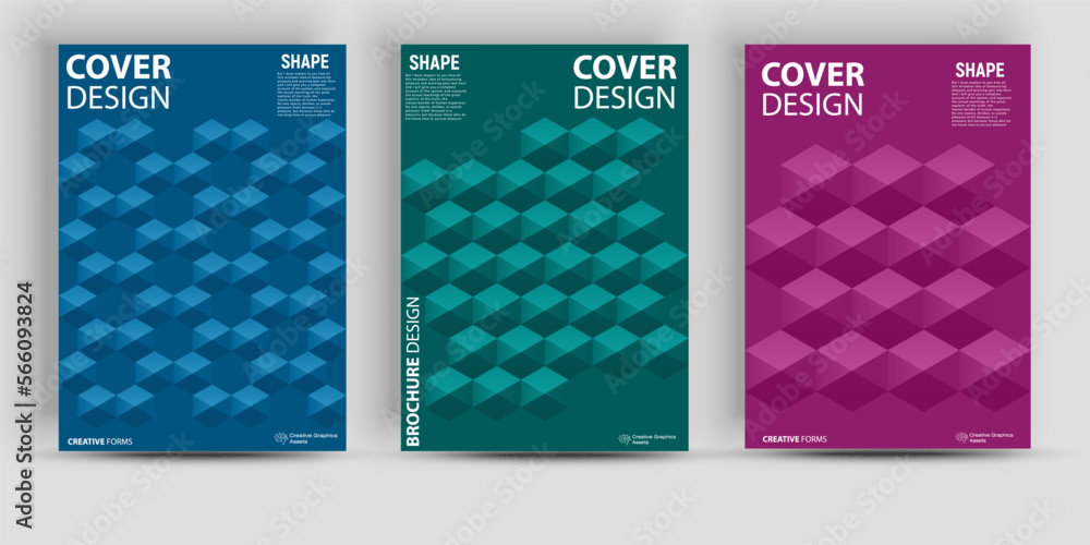 Minimalist style premium placard layout bundle. Tile geometric elements backdrop vertical cover design. Corporate report cover abstract geometric illustration design layout bundle.