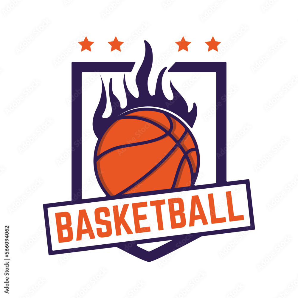 Minimalist Basketball logo emblem template, with white isolated background