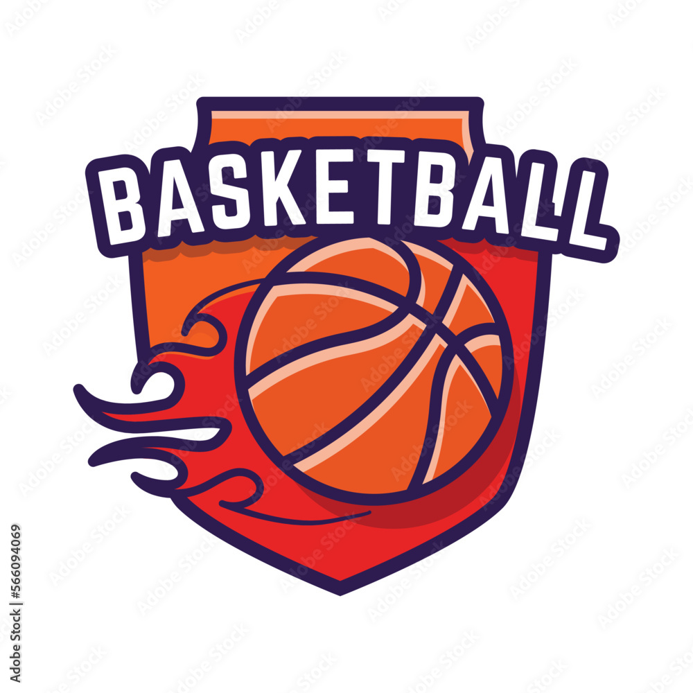 Minimalist Basketball logo emblem template, with white isolated background