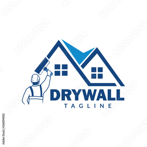 Dry Wall Logo Template. House Improvement Logo Design Template in White Isolated Background
