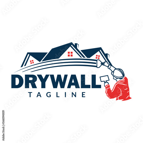 Dry Wall Logo Template. House Improvement Logo Design Template in White Isolated Background