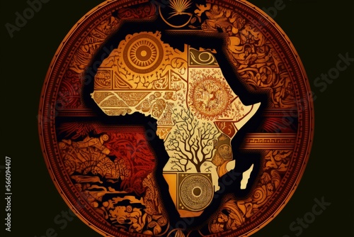 Africa map illustration with African colors, black history month. Generative AI