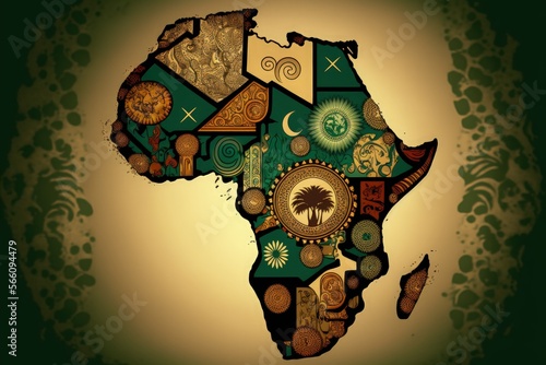 Africa map illustration with African colors  black history month. Generative AI