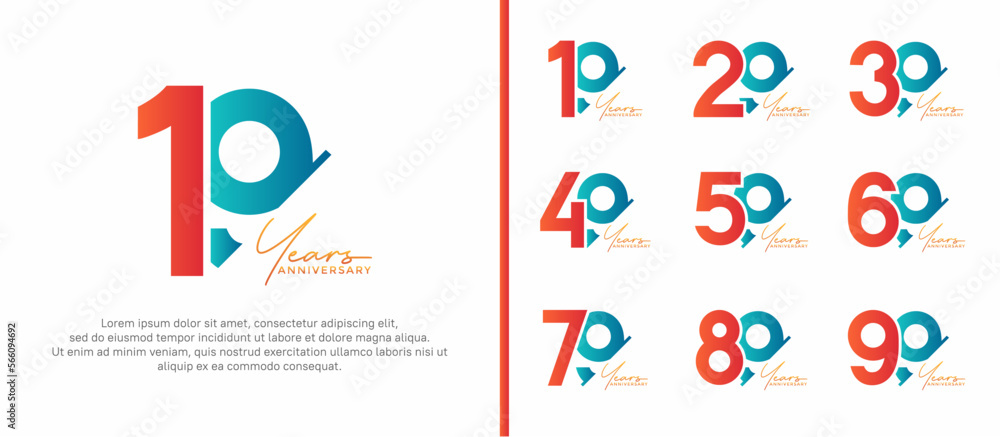 set of anniversary logo style orange and blue color on white background for special moment set of anniversary logo style orange and blue color on white background for special moment