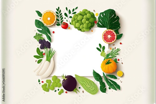 White background with fruits and vegetables  concept of diet and healthy eating. Generative AI