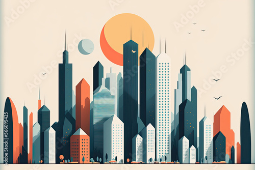 Minimalistic and stylized representation of a cityscape with iconic skyscrapers and buildings  generative ai