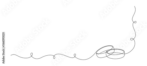 One continuous line drawing of Wedding rings. Romantic elegance concept and symbol proposal engagement and love marriage in simple linear style. Editable stroke. Doodle vector illustration