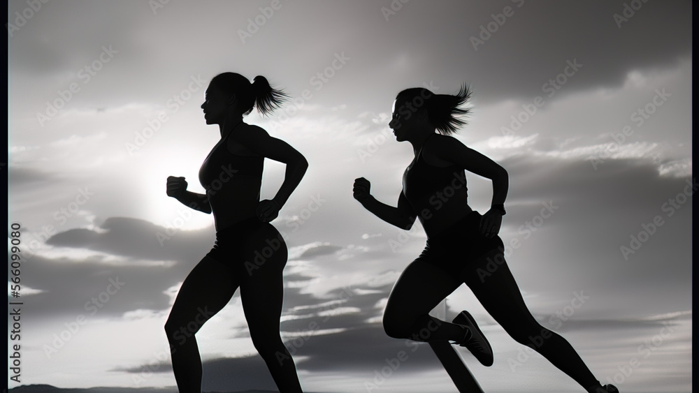 women running at night, silhouette, workout, sport, healthy life, Generative AI