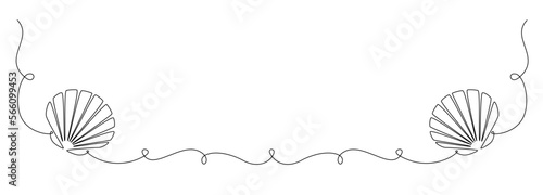 Continuous one line drawing of open oyster shell. Seashell symbol and banner of beauty spa and wellness salon in simple linear style. Editable stroke. Hand drawn Vector illustration