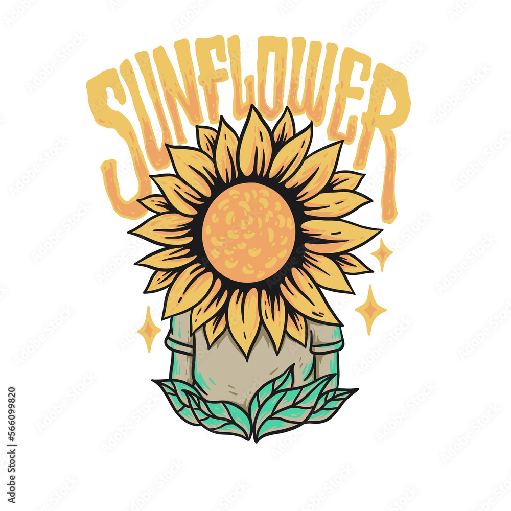Fototapeta premium man with sunflower head illustration PNG for tshirt