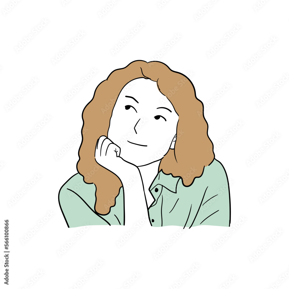 illustration of woman thinking while smiling illustration of woman thinking while smiling