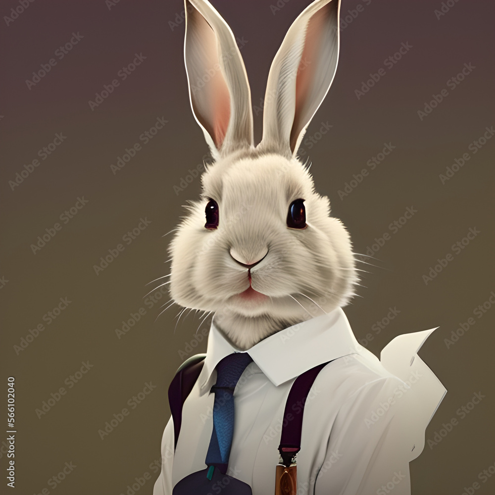 Portrait of a white rabbit dressed in a formal business suit, generative ai