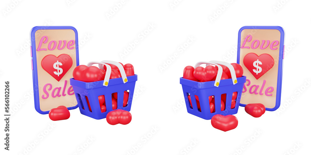 hearts in cart and smartphone hearts in cart and smartphone