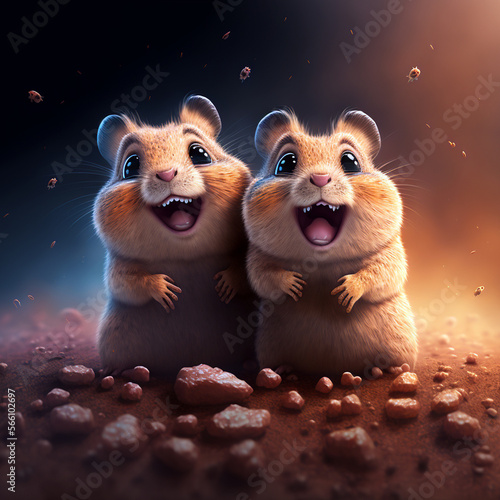 two squirrels singing smiling generative AI