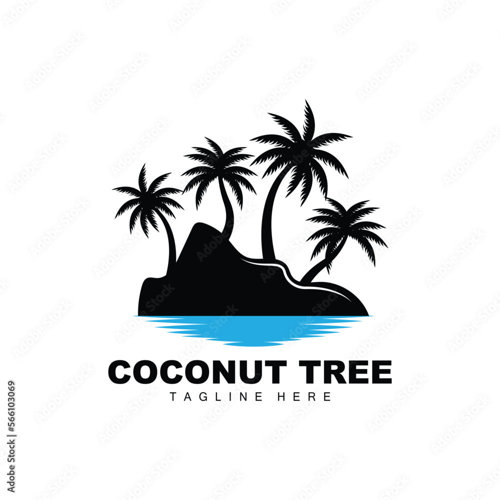 Coconut Tree Logo, Ocean Tree Vector, Design For Templates, Product Branding, Beach Tourism Object Logo