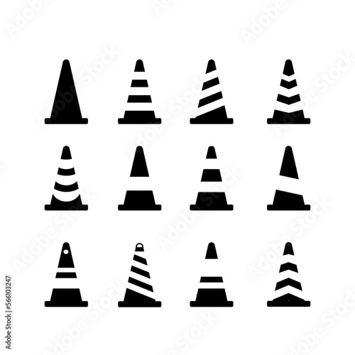 Vector black traffic cone icons set