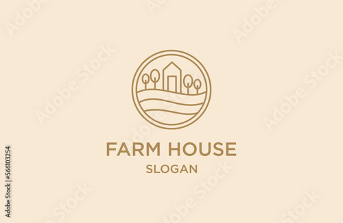 House and Farm Illustration Simple Logo. Organic Life Style Branding Design Template Logo.