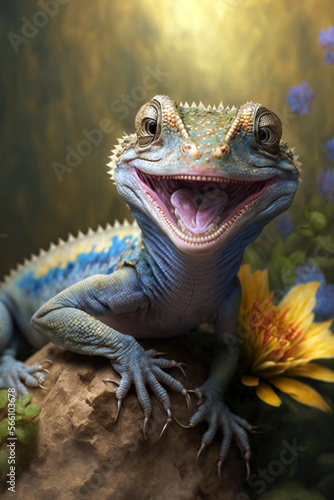 little lizard smiling generative AI © AICreations