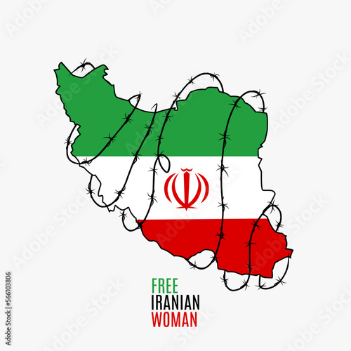 illustration vector of free iranian woman campaign,iran map with wire perfect for print,banner,poster,etc