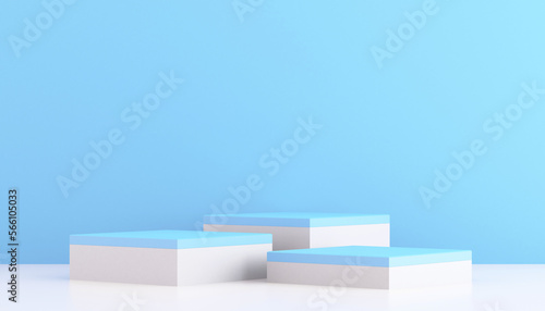 3d blue and white product podium mockup with minimal abstract background ,3d rendering