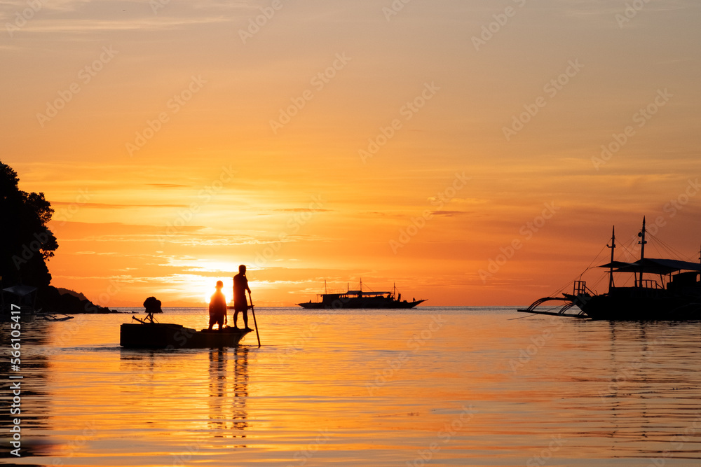 Fishing at sunset on Malapascua Island, Cebu, Philippines