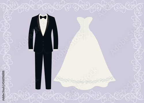 illustrated wedding dress and tuxedo background