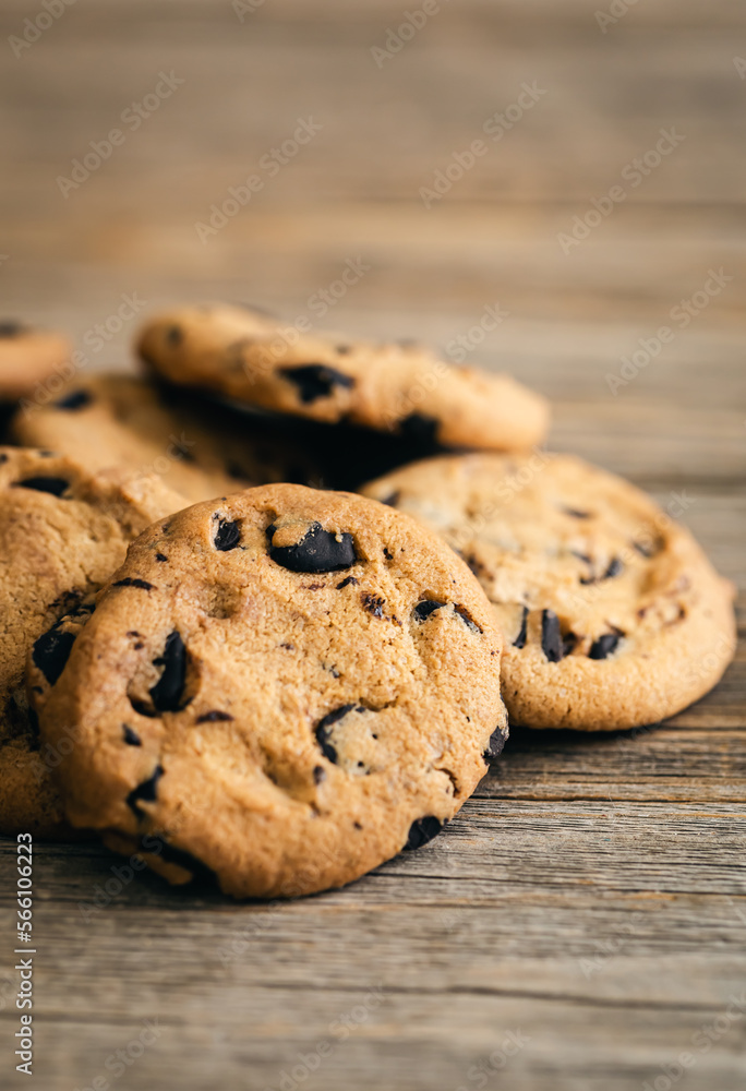 Close-up, chocolate crisp cookies on a rustic wooden background. Close-up, chocolate crisp cookies on a rustic wooden background.