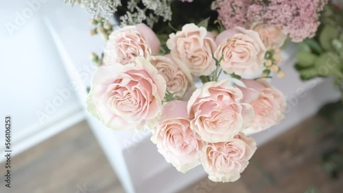 Leftward movement from above of Pink Roses. photo