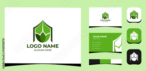 Template Logo Creative Home and Leaf  green concept. Creative Template with color pallet  visual branding  business card and icon.
