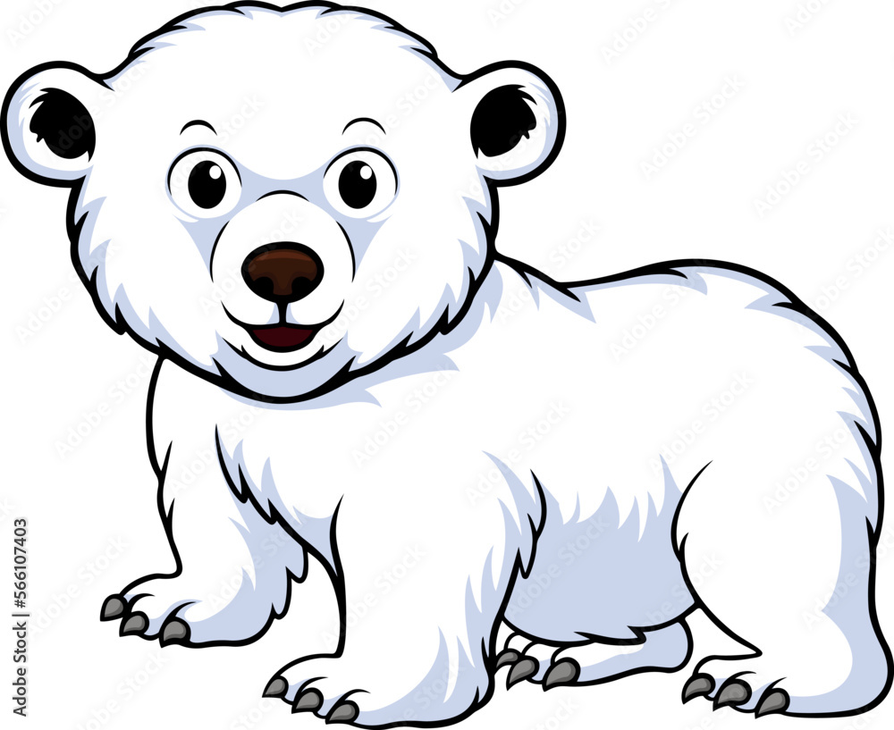 Fototapeta premium Cute baby polar bear cartoon on white background