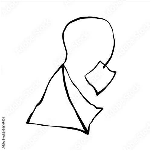 Pyramid tea bag with blank label freehand outline drawing