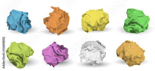 crumpled paper balls and metal garbage isolated on white