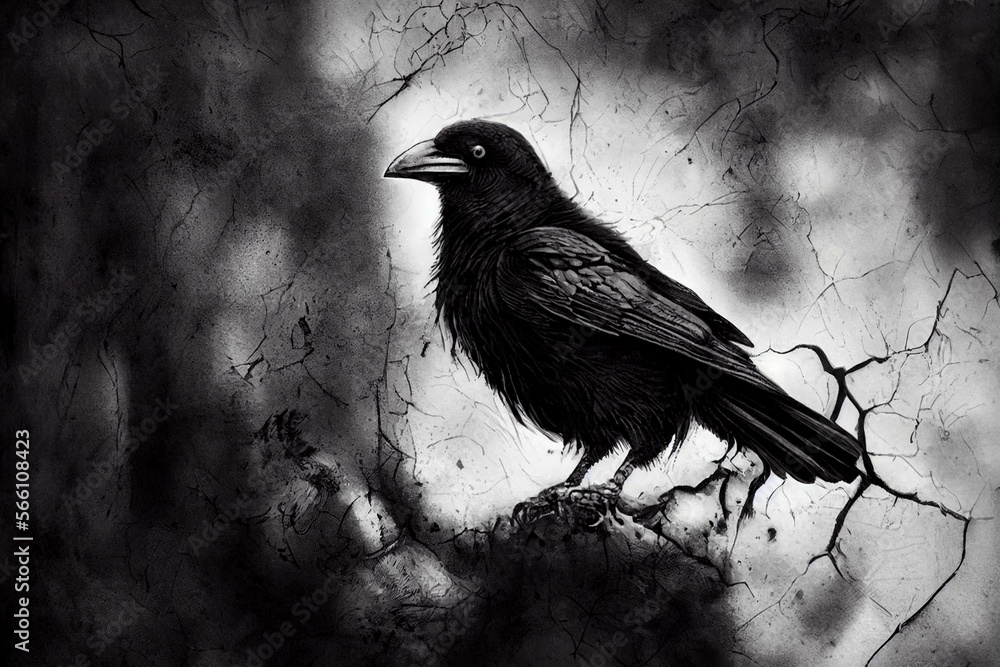 Poe's raven, blackbird, crow, poetic moody dark emo raven, creepy dirty