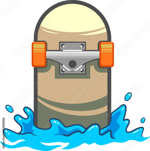 Half skateboard on the water
