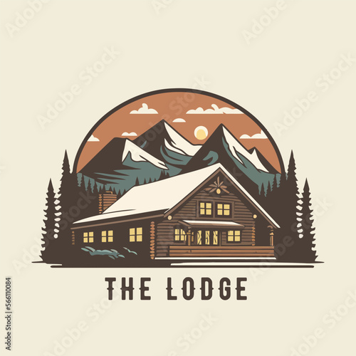 Obraz na płótnie lodge badge logo, Wood cabin nature forest logo vector illustration
