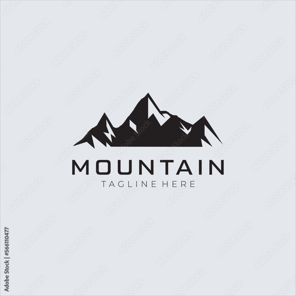 Mountain peak summit logo design. Outdoor hiking adventure icon set. Alpine wilderness travel symbol