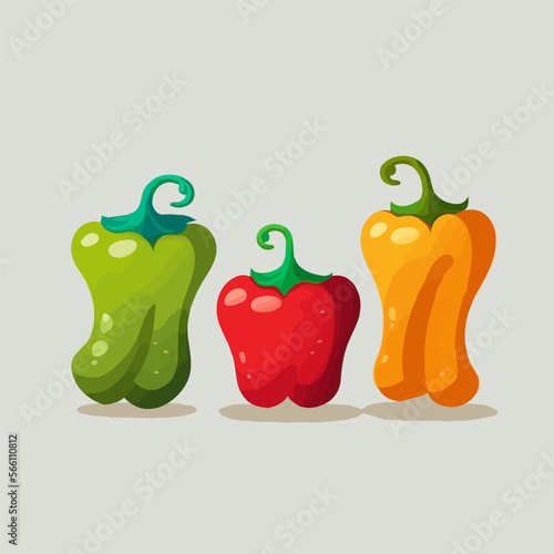 sweet pepper, red, green, yellow paprika, isolated on white background