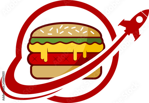Circle shape with burger and rocket